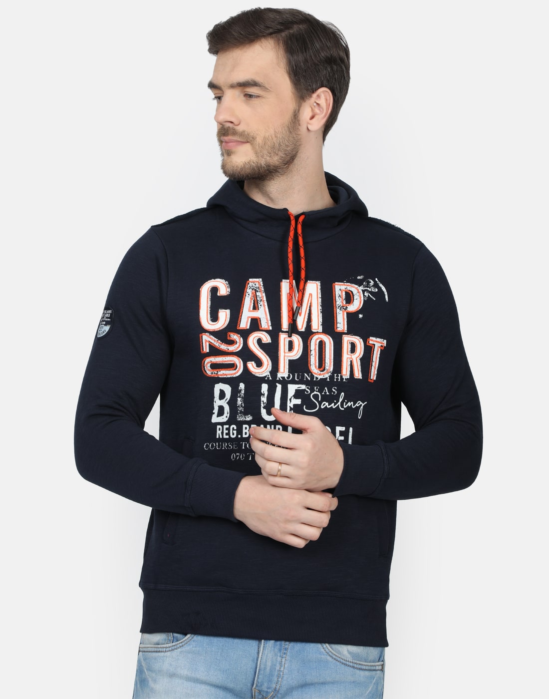 

Monte Carlo Navy blue Printed Hood Sweatshirt