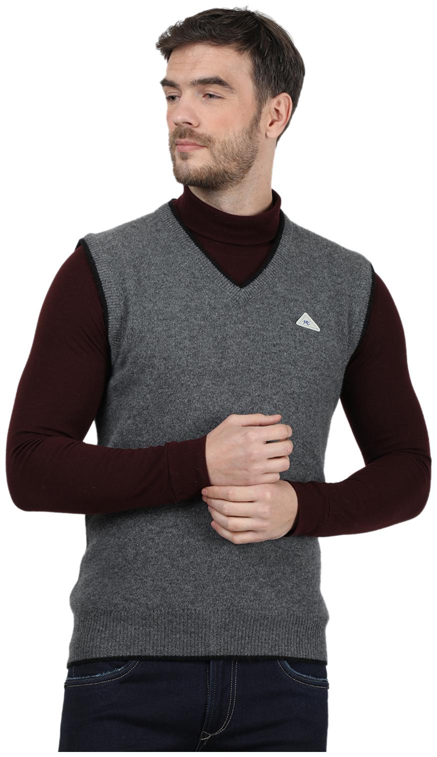 

Monte Carlo Men Grey V neck Front-open sweater