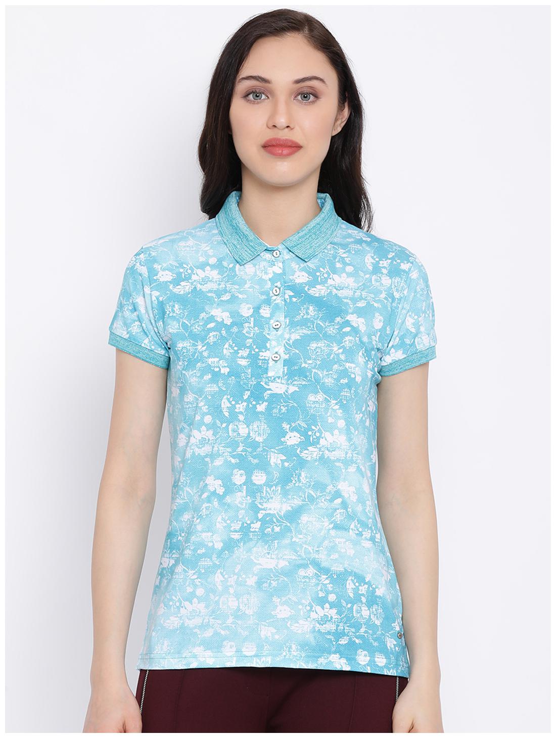 

Monte Carlo Women Blue Regular fit Polo neck Polyester T shirt