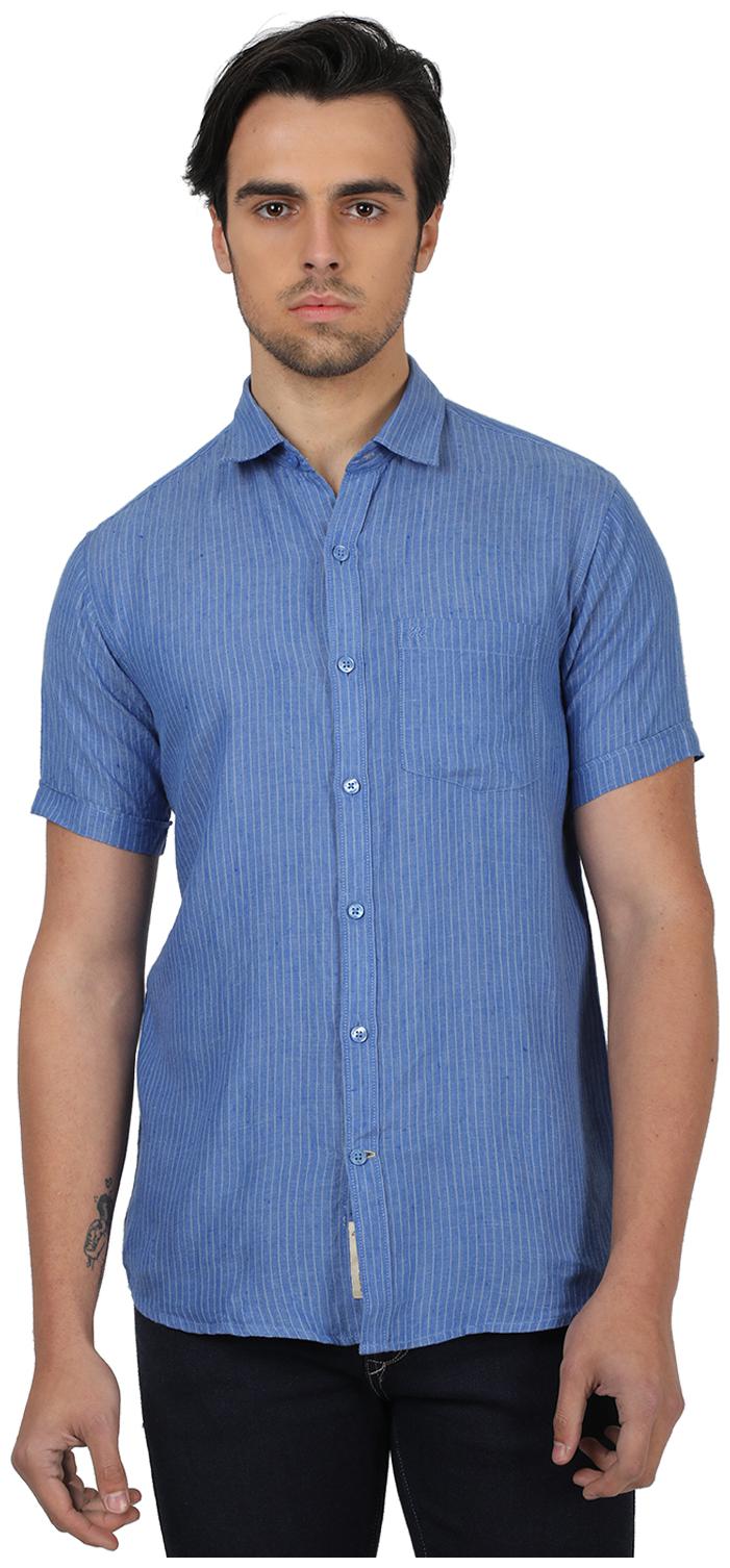 

Monte Carlo Men Blue Linen Striped Shirt