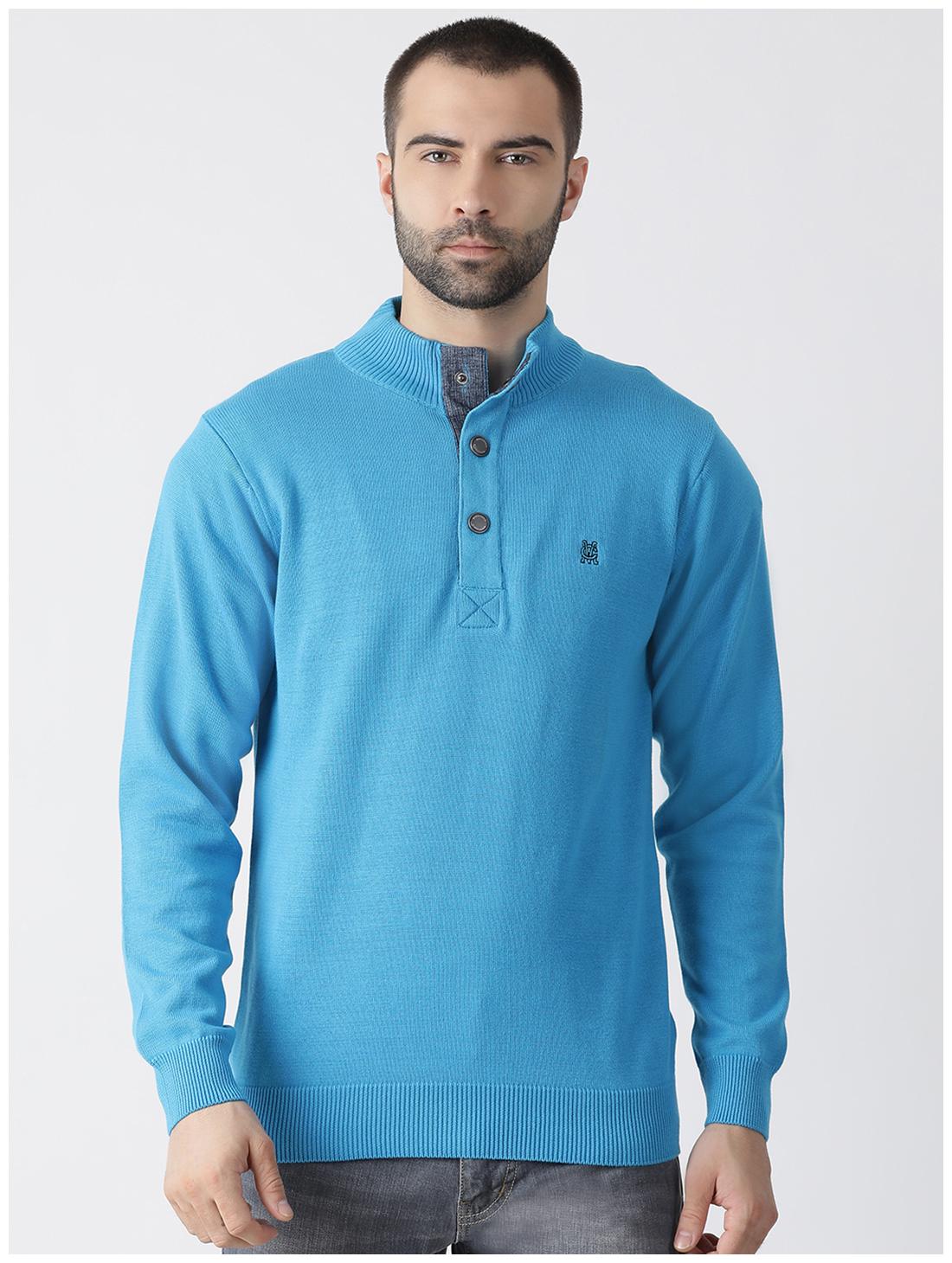 

Monte Carlo Men Cotton Solid Blue Pullover