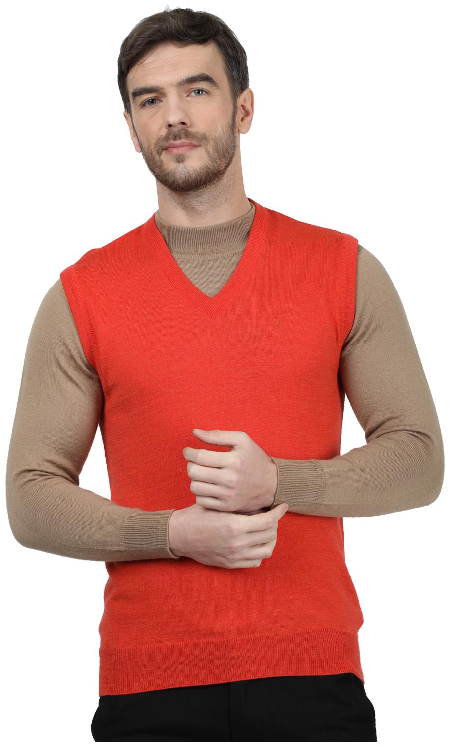 

Monte Carlo Men Orange V neck Front-open sweater