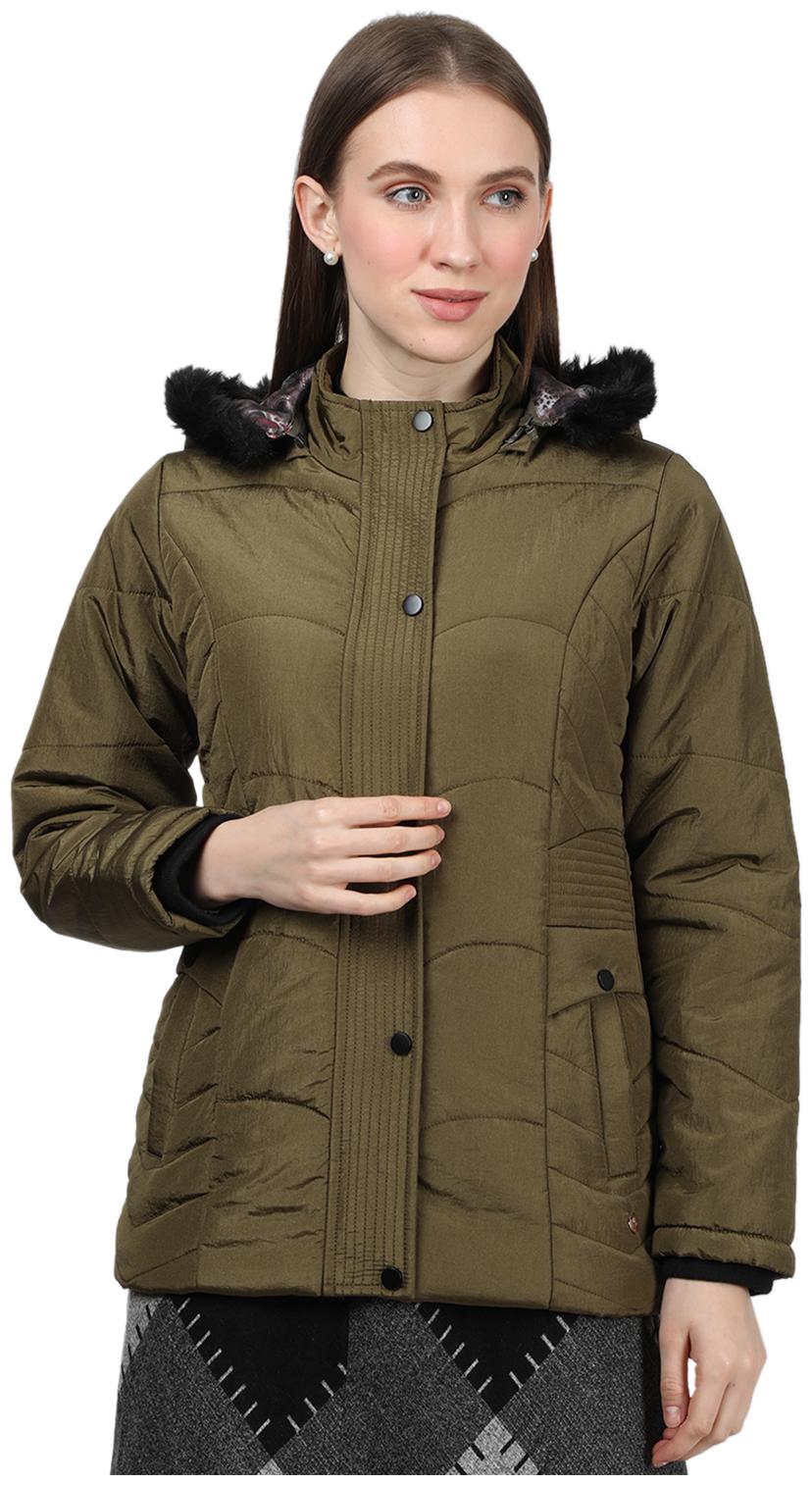 

Monte Carlo Cotton Solid Olive Winter Seasonal Jackets Women