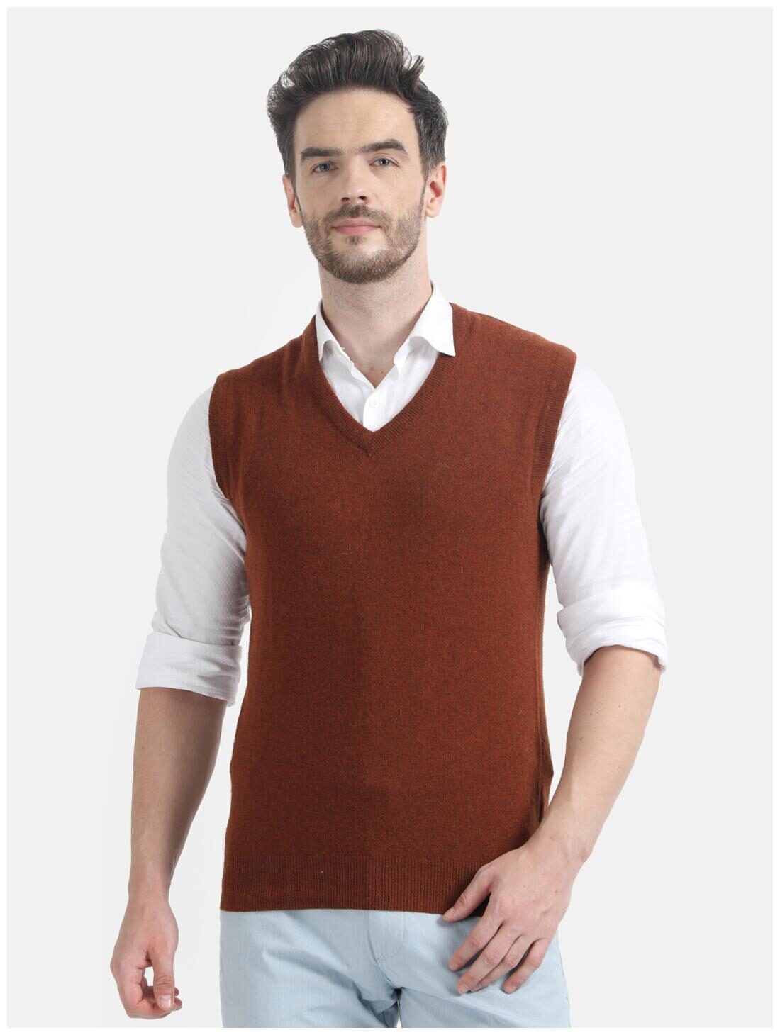 

Monte Carlo Men Brown V neck Longline sweater