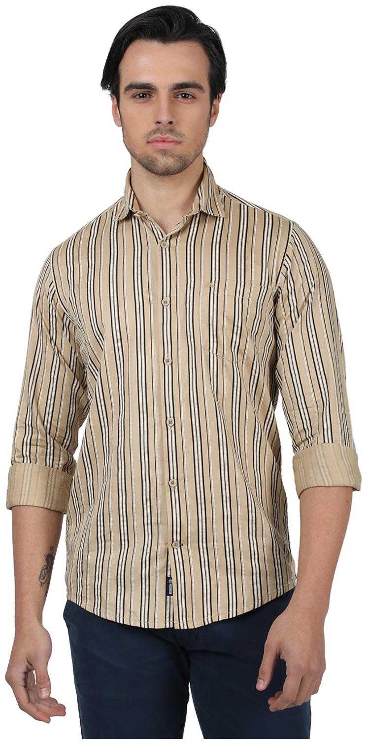 

Monte Carlo Men Brown Cotton Blend Striped Shirt