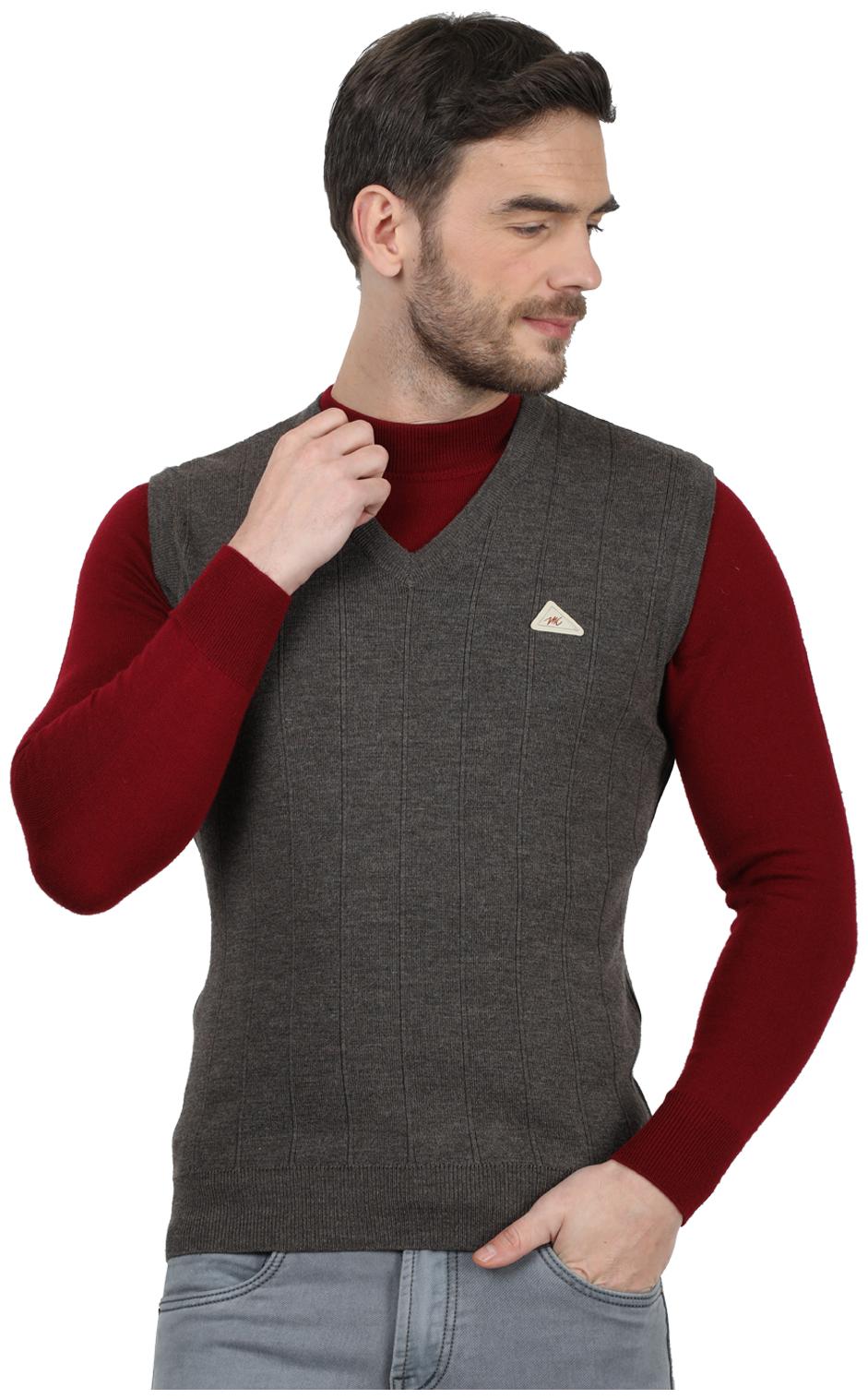 

Monte Carlo Men Grey V neck Front-open sweater