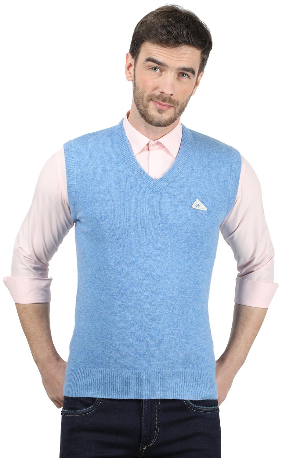 

Monte Carlo Men Blue V neck Front-open sweater