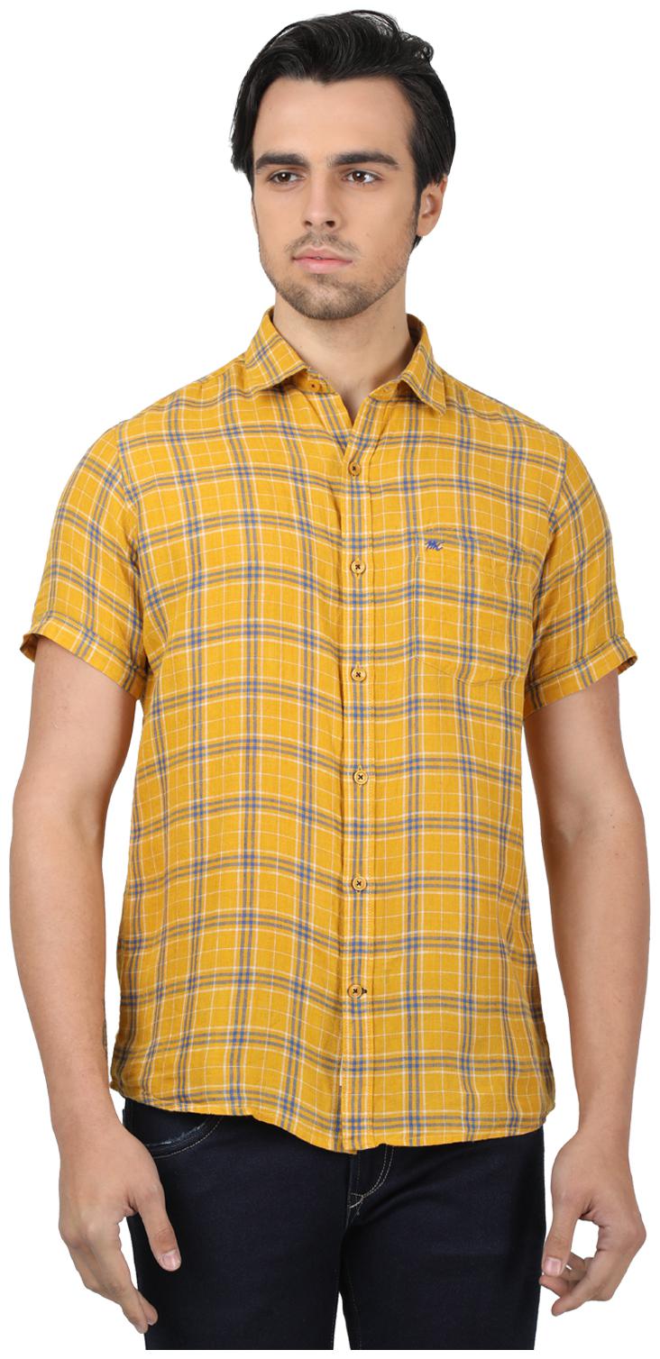 

Monte Carlo Men Yellow Checked Regular Fit Casual Shirt