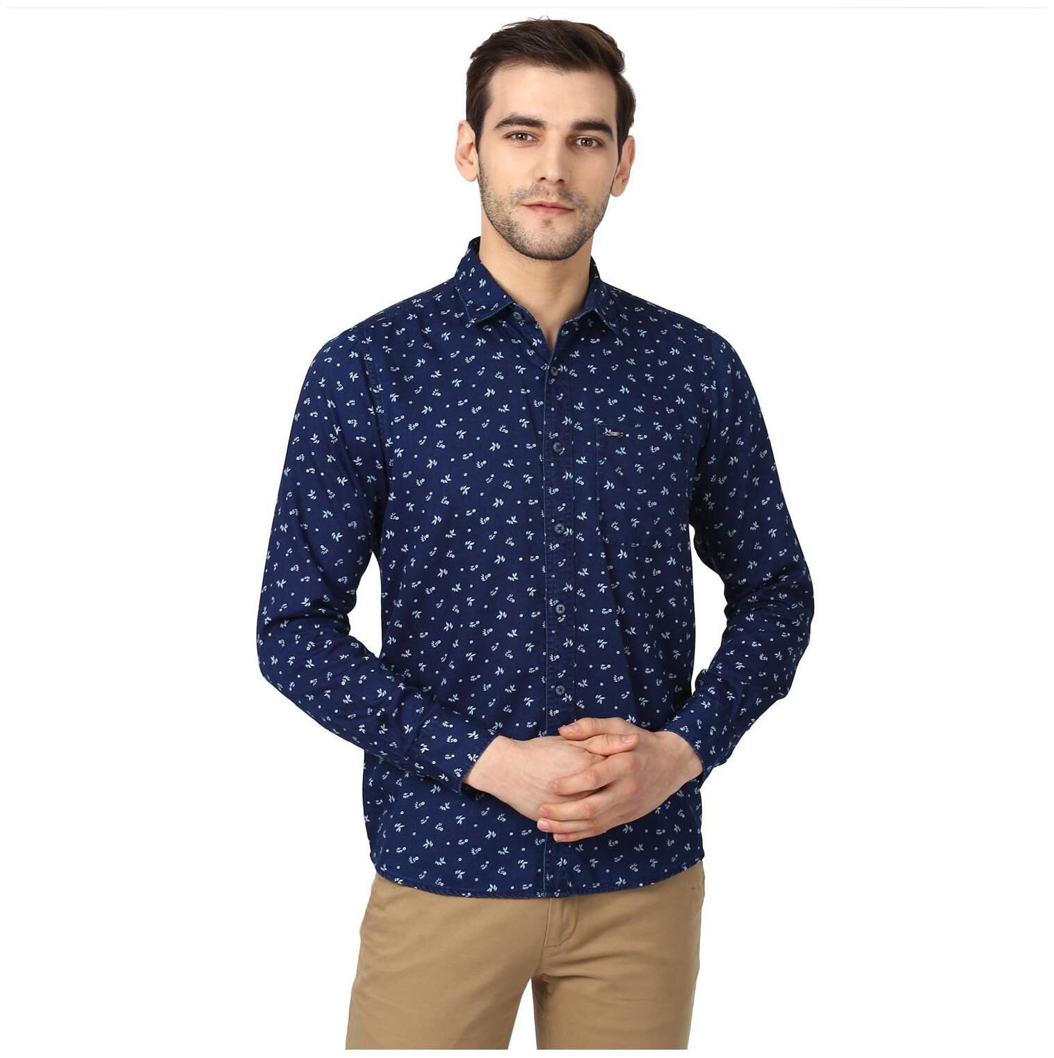 

Monte Carlo Men Blue Printed Regular Fit Casual Shirt