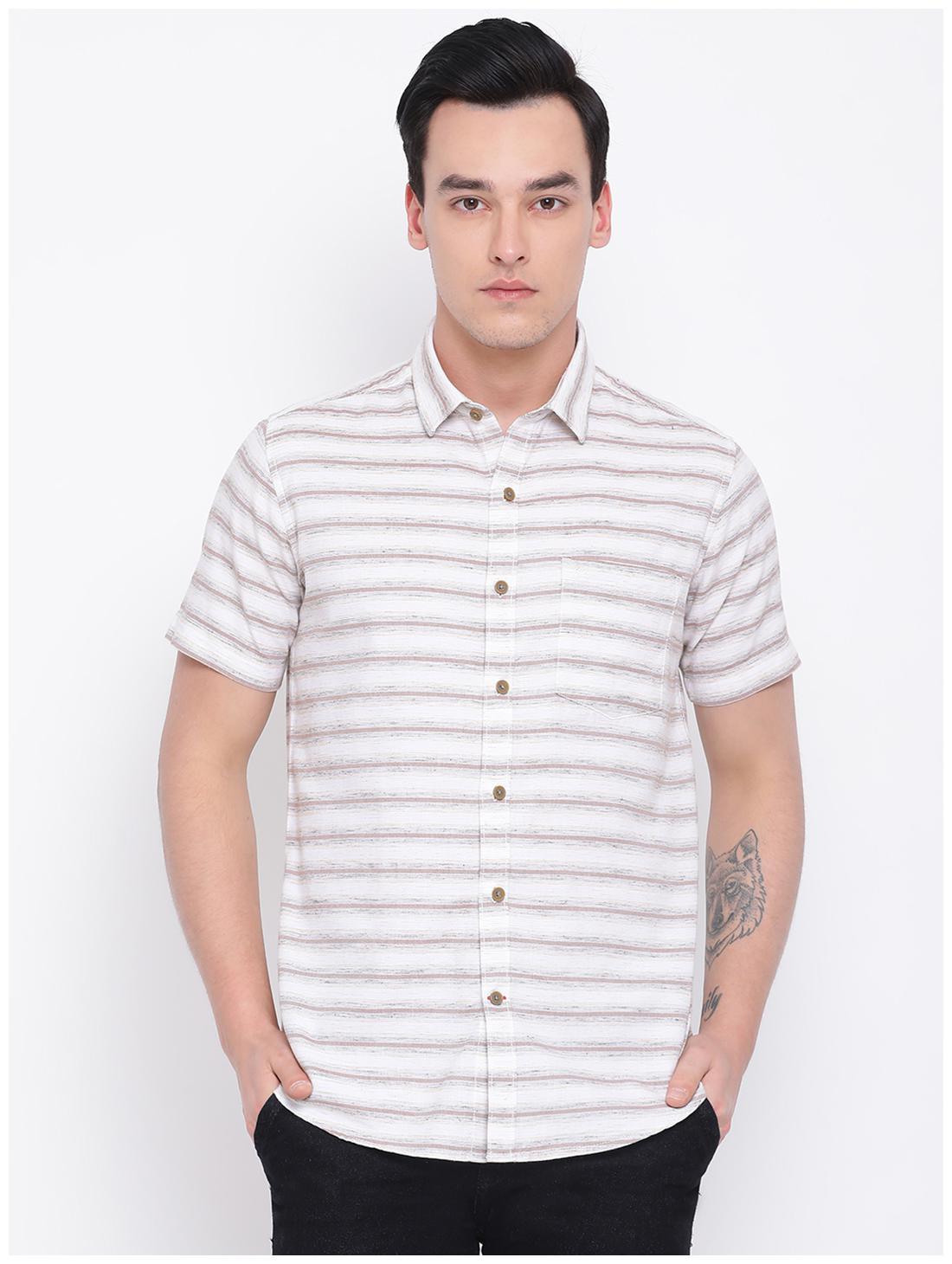 

Monte Carlo Men White Horizontal Stripes Regular Fit Casual Shirt