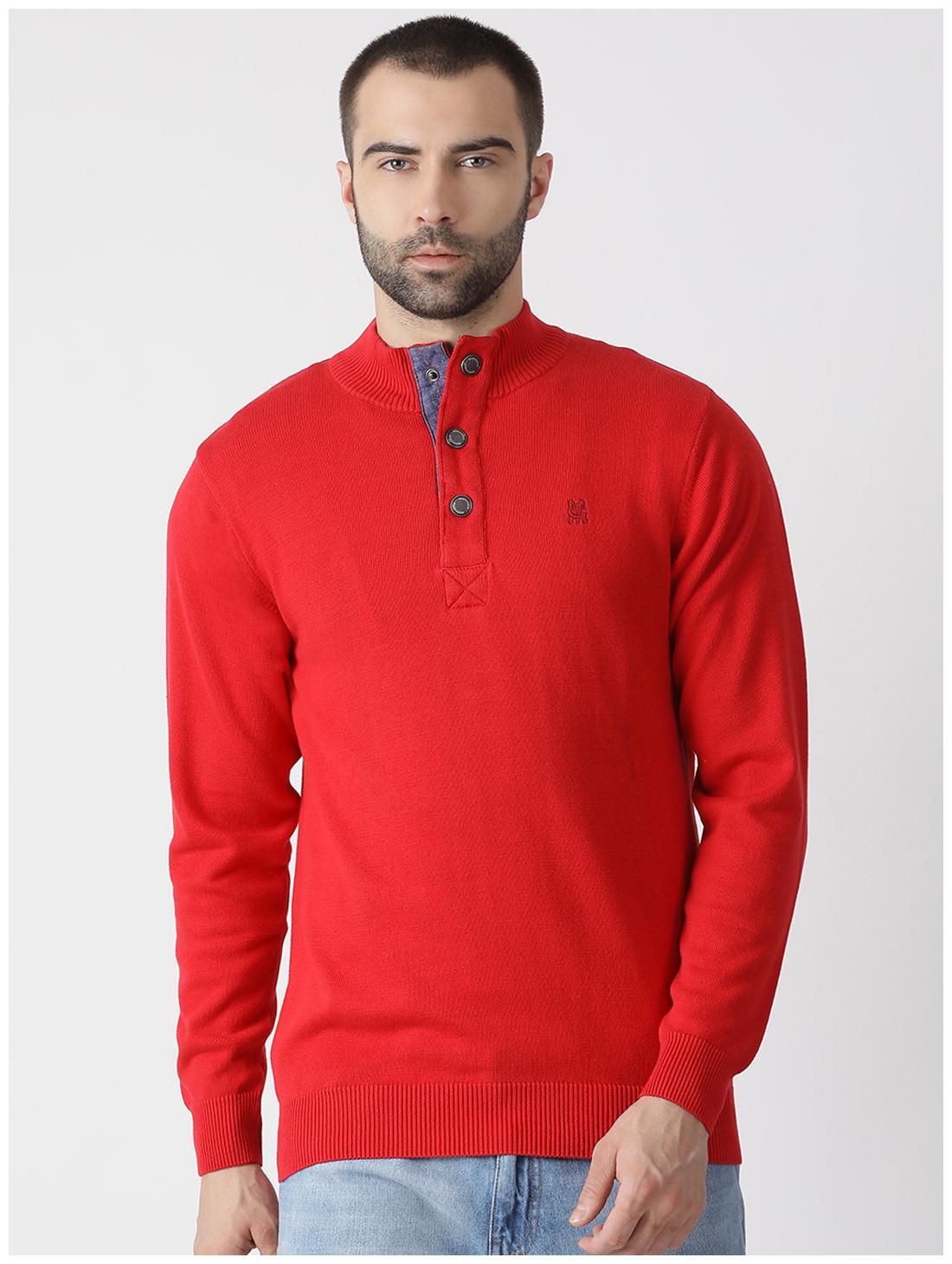 

Monte Carlo Men Cotton Solid Red Pullover