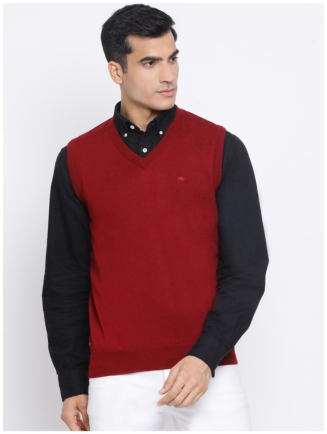 

Monte Carlo Men Red V neck Longline sweater