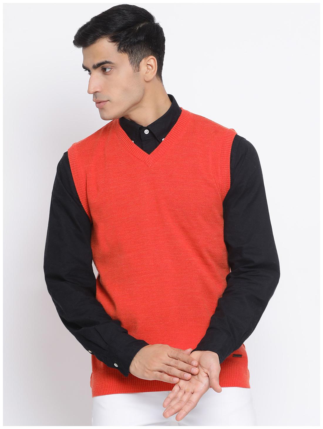 

Monte Carlo Men Orange V neck Longline sweater