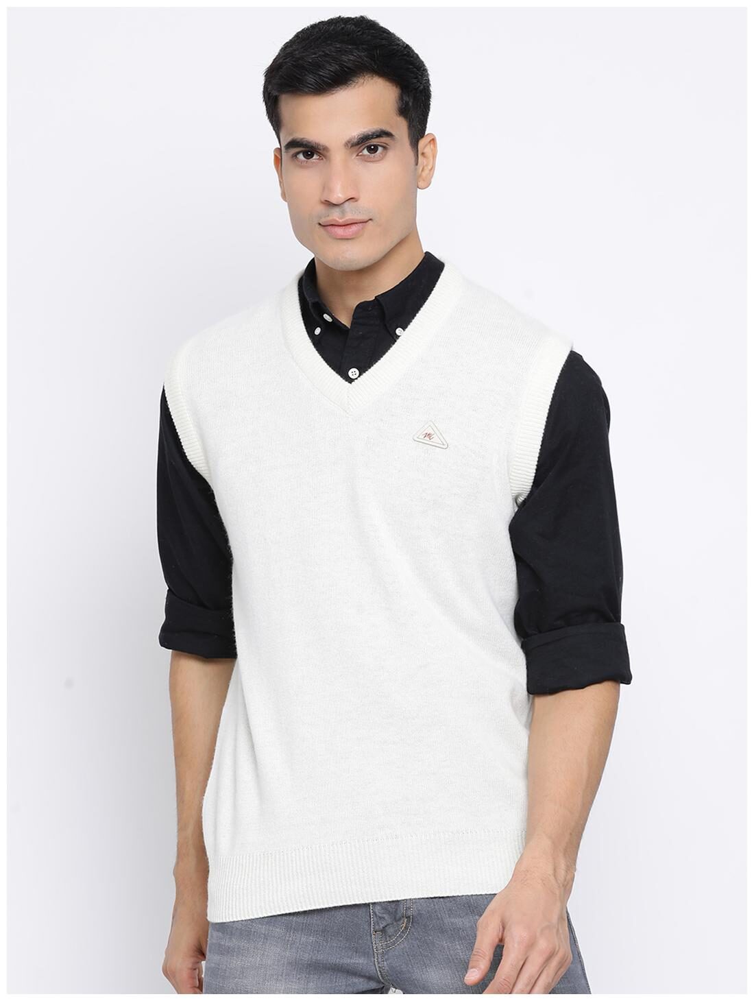 

Monte Carlo Men White V neck Longline sweater