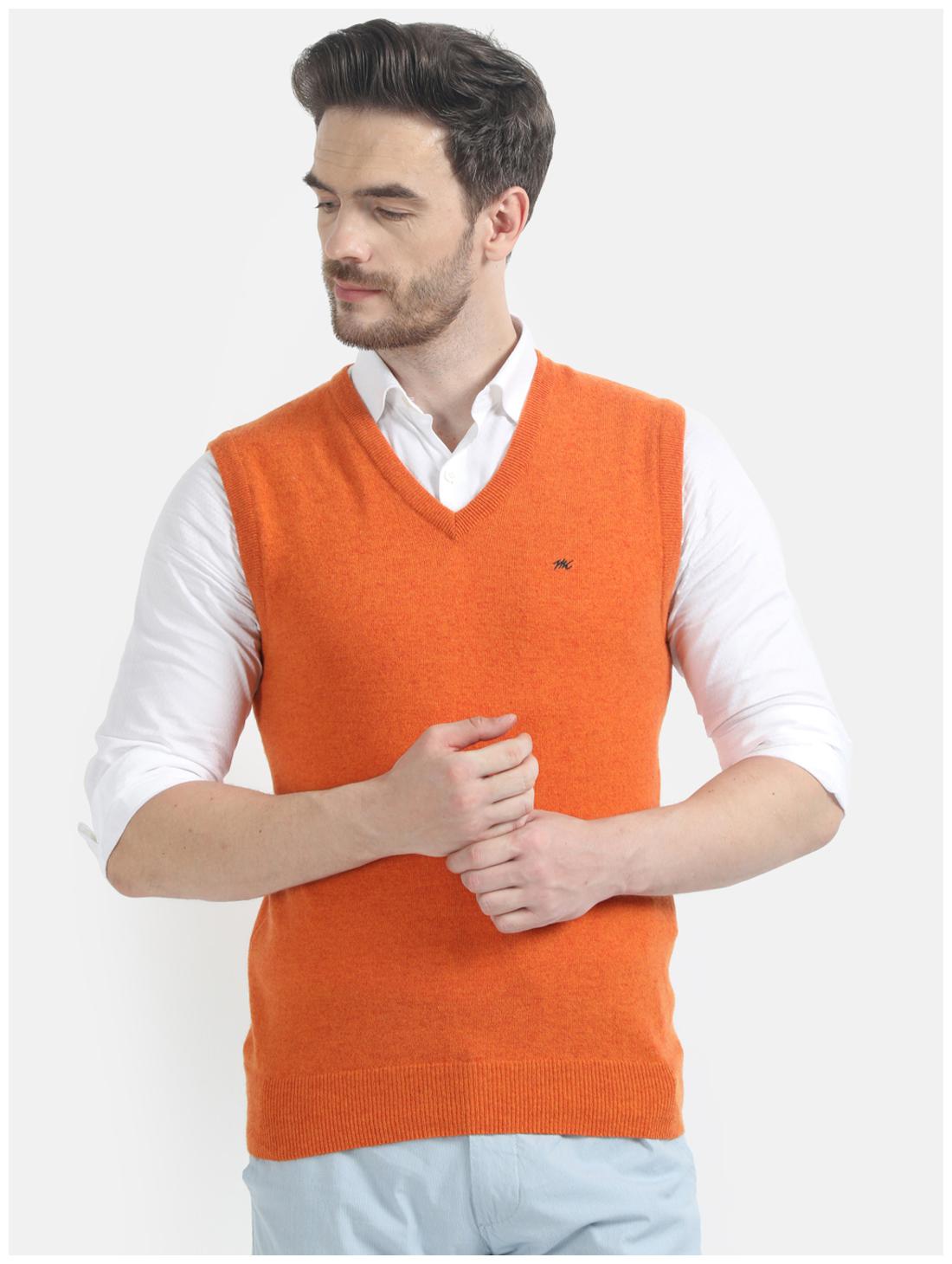 

Monte Carlo Men Orange V neck Longline sweater
