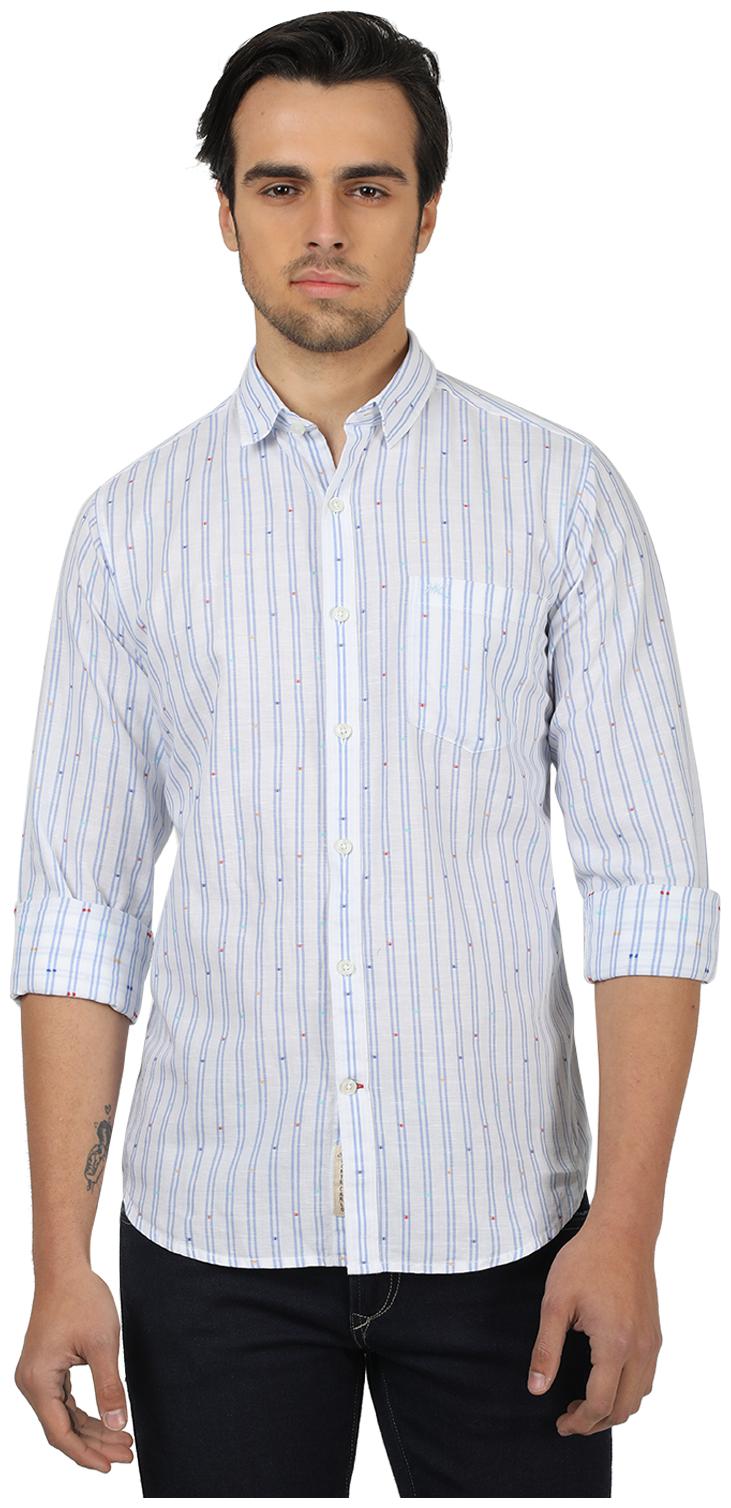 

Monte Carlo Men White Cotton Blend Striped Shirt