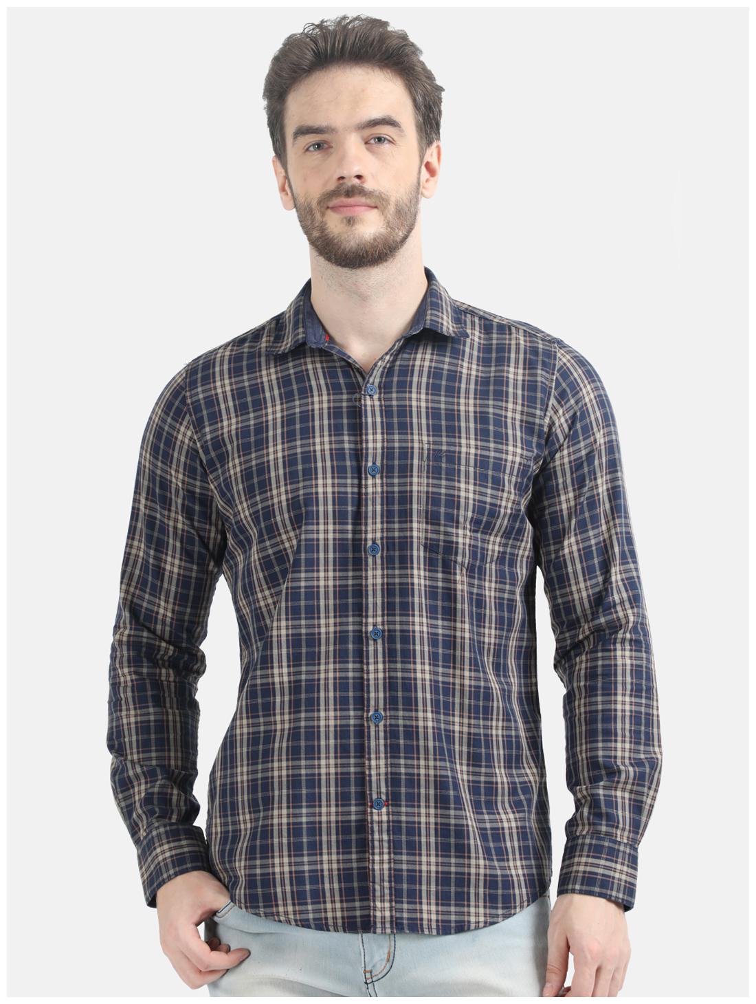 

Monte Carlo Men Navy Blue Checked Slim Fit Casual Shirt