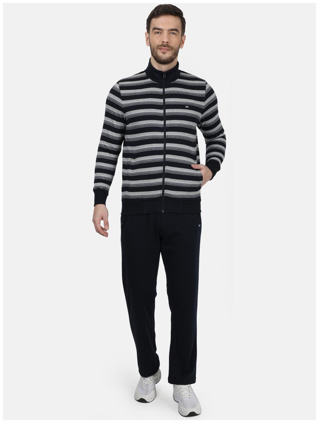 

Monte Carlo Navy Blue And Grey Striped Cotton Blend Sweatshirts