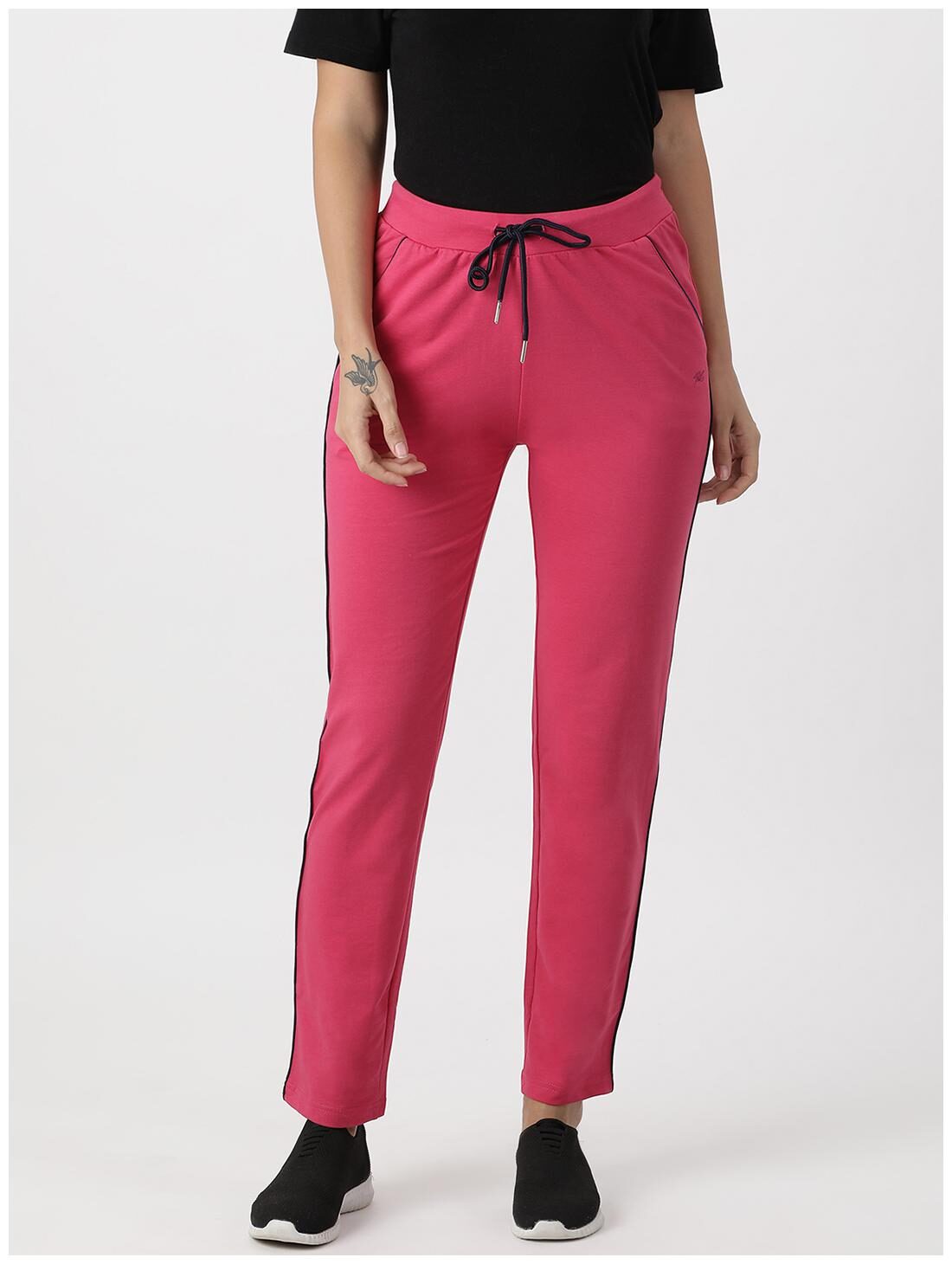 

Monte Carlo Cotton Blend Solid Pink Track Pants For Women