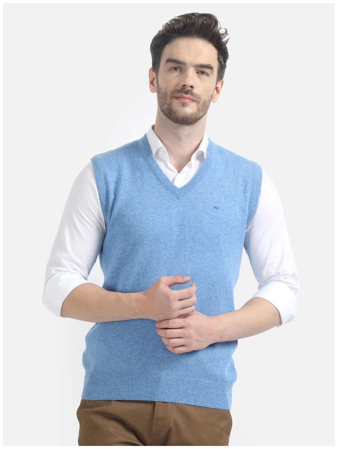 

Monte Carlo Men Blue V neck Longline sweater