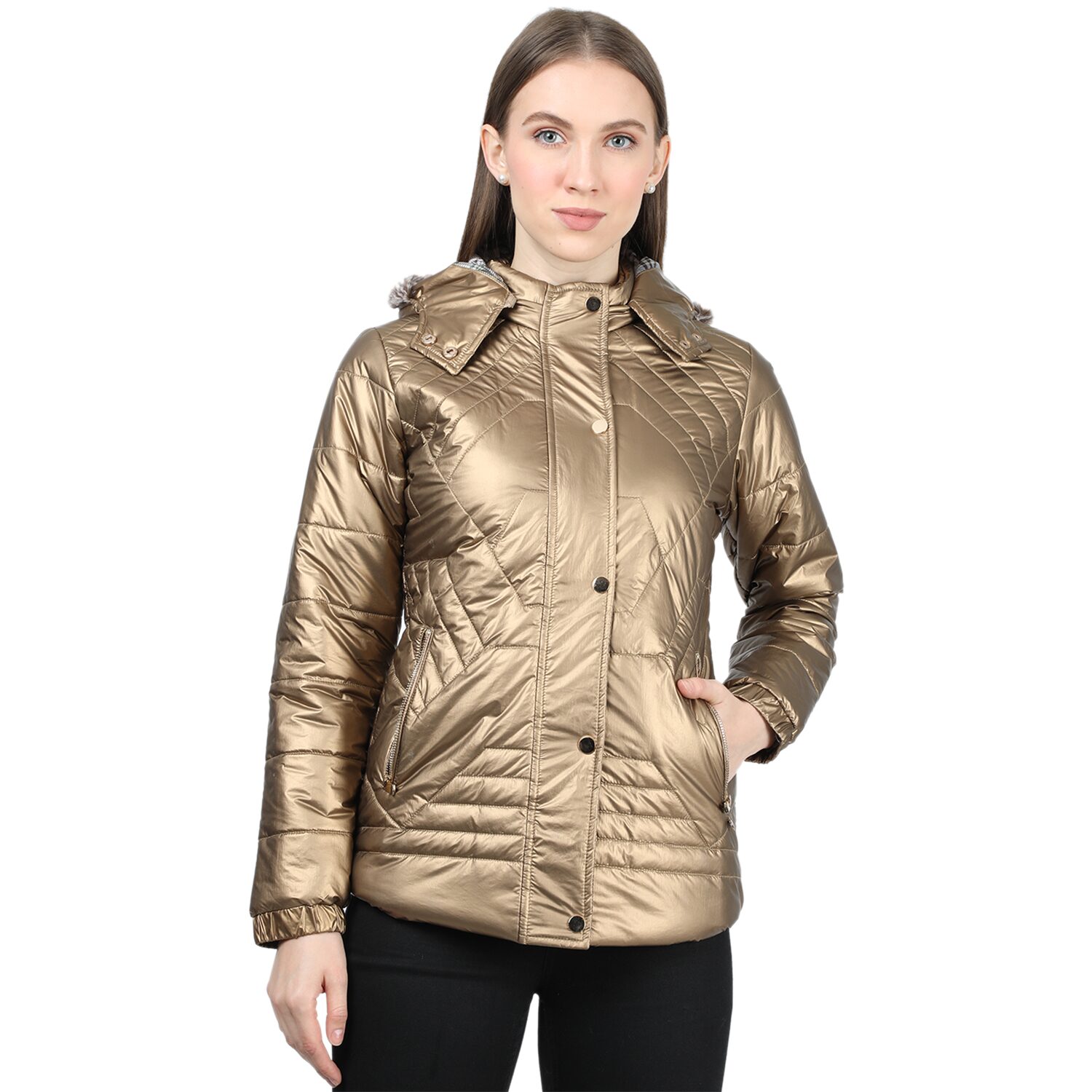 

Monte Carlo Women Solid Bomber Jacket - Gold