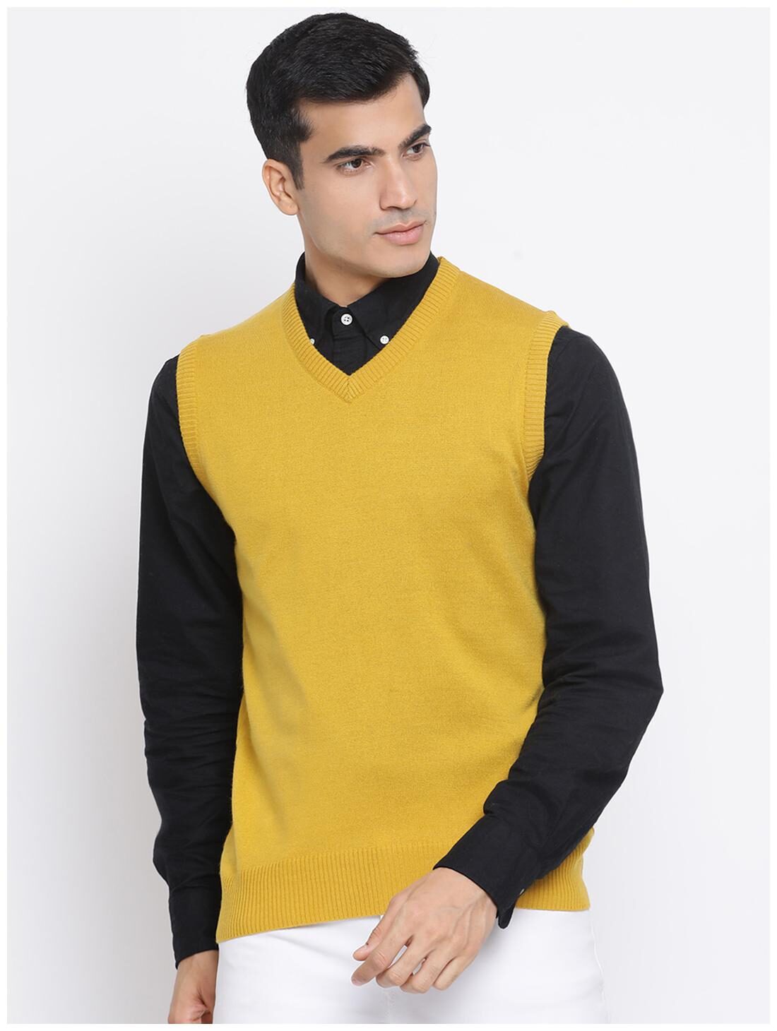 

Monte Carlo Men Yellow V neck Longline sweater