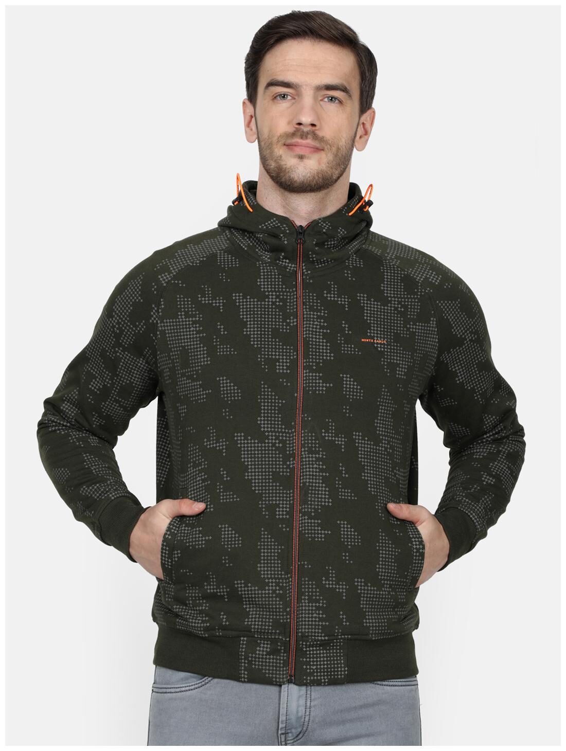 

Monte Carlo Cotton Blend Printed Olive Color Hoodie For Men