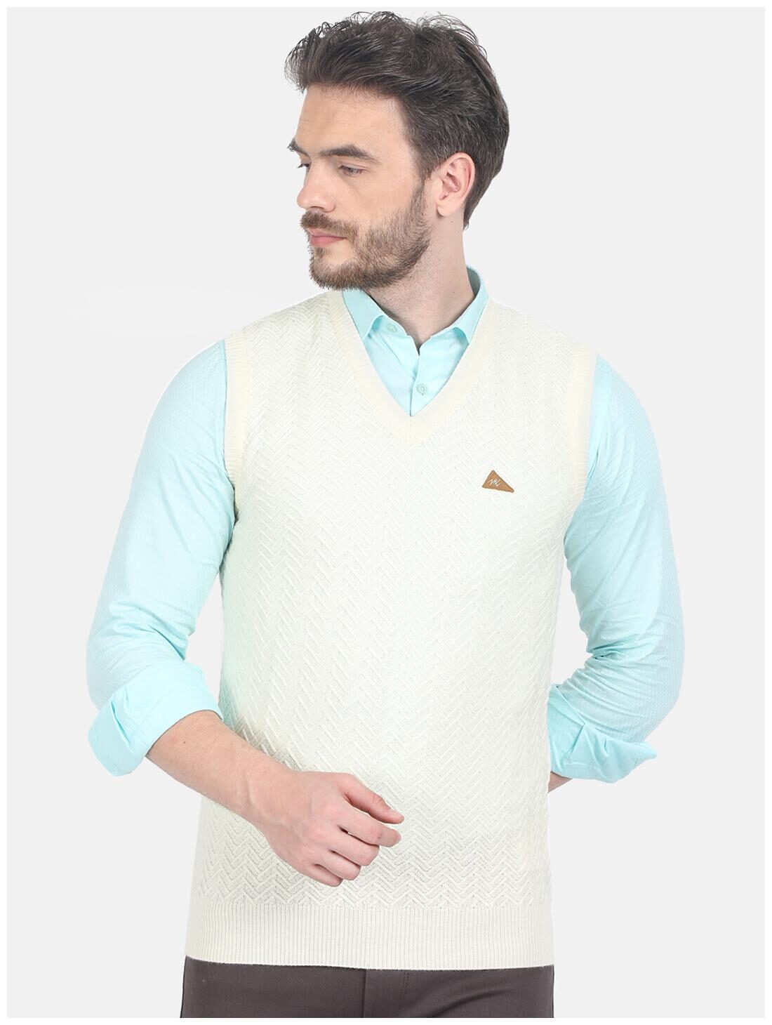 

Monte Carlo Wool Cream Self Design Longline Sweater For Men