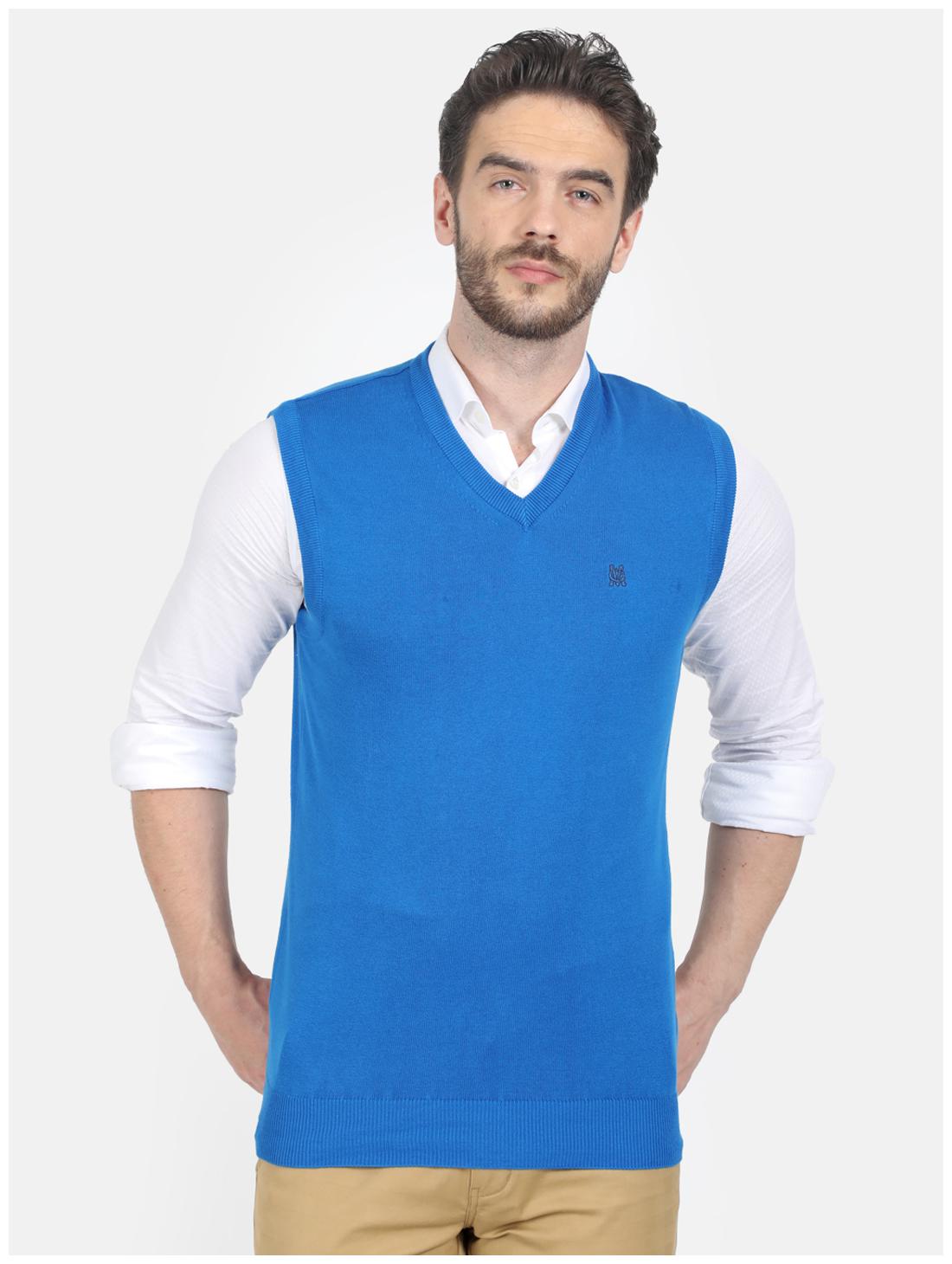 

Monte Carlo Men Blue V neck Longline sweater