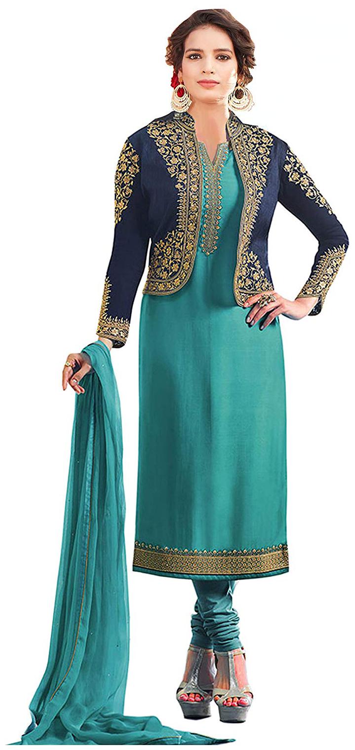

Mordenfab Com Women Satin Embroidered Blue Dress Material