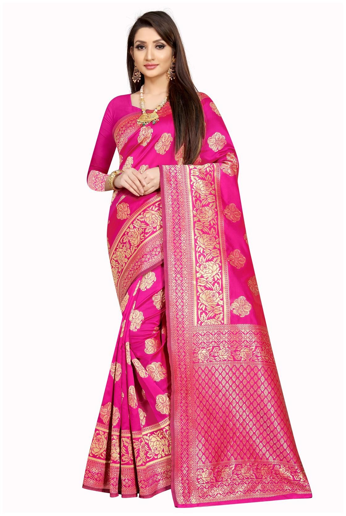 

Mordenfab Com Women Pink Jacquard Woven Saree