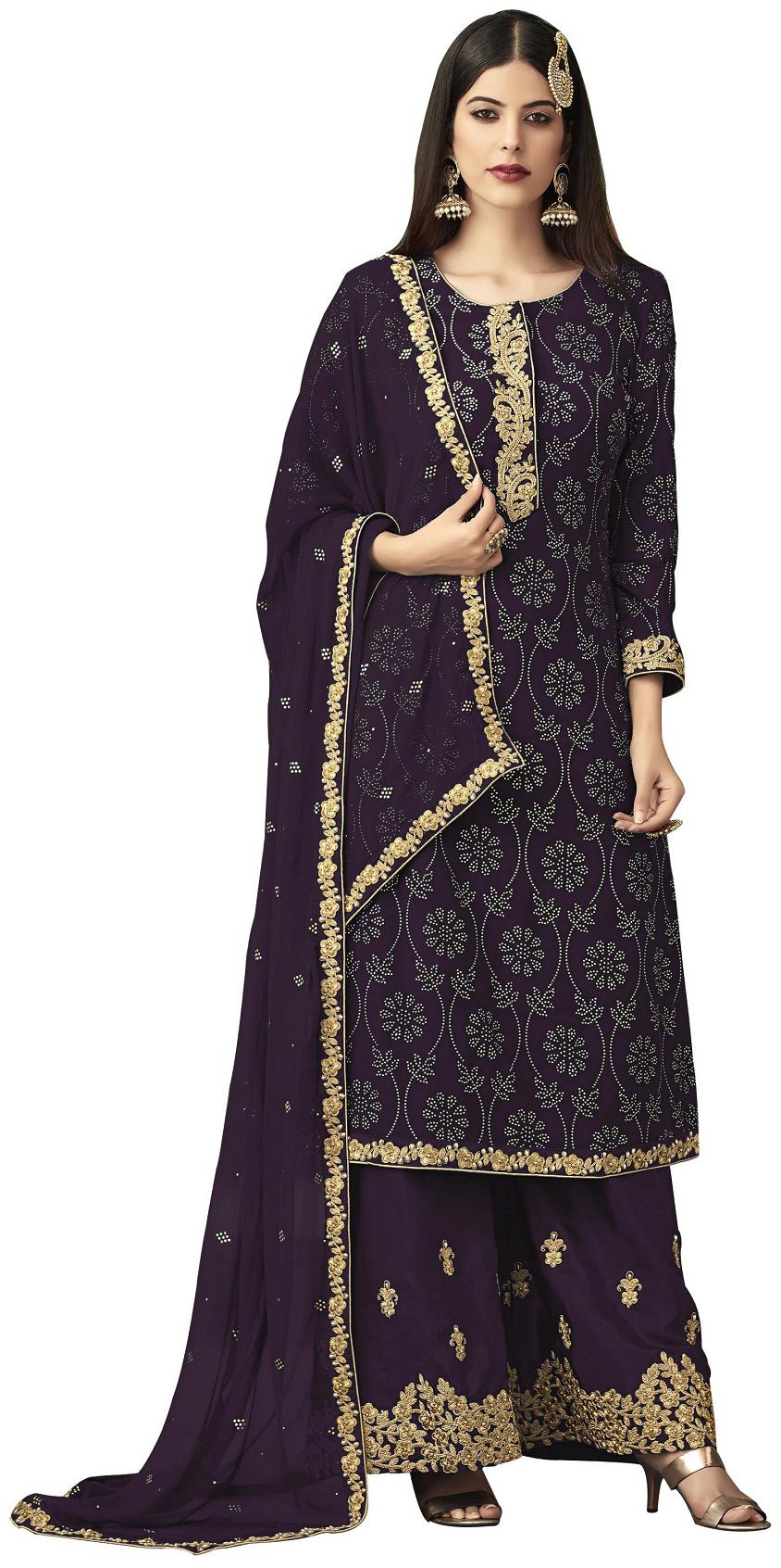 

Mordenfab Com Poly Georgette Purple Kurta with Bottom Dupatta For Women