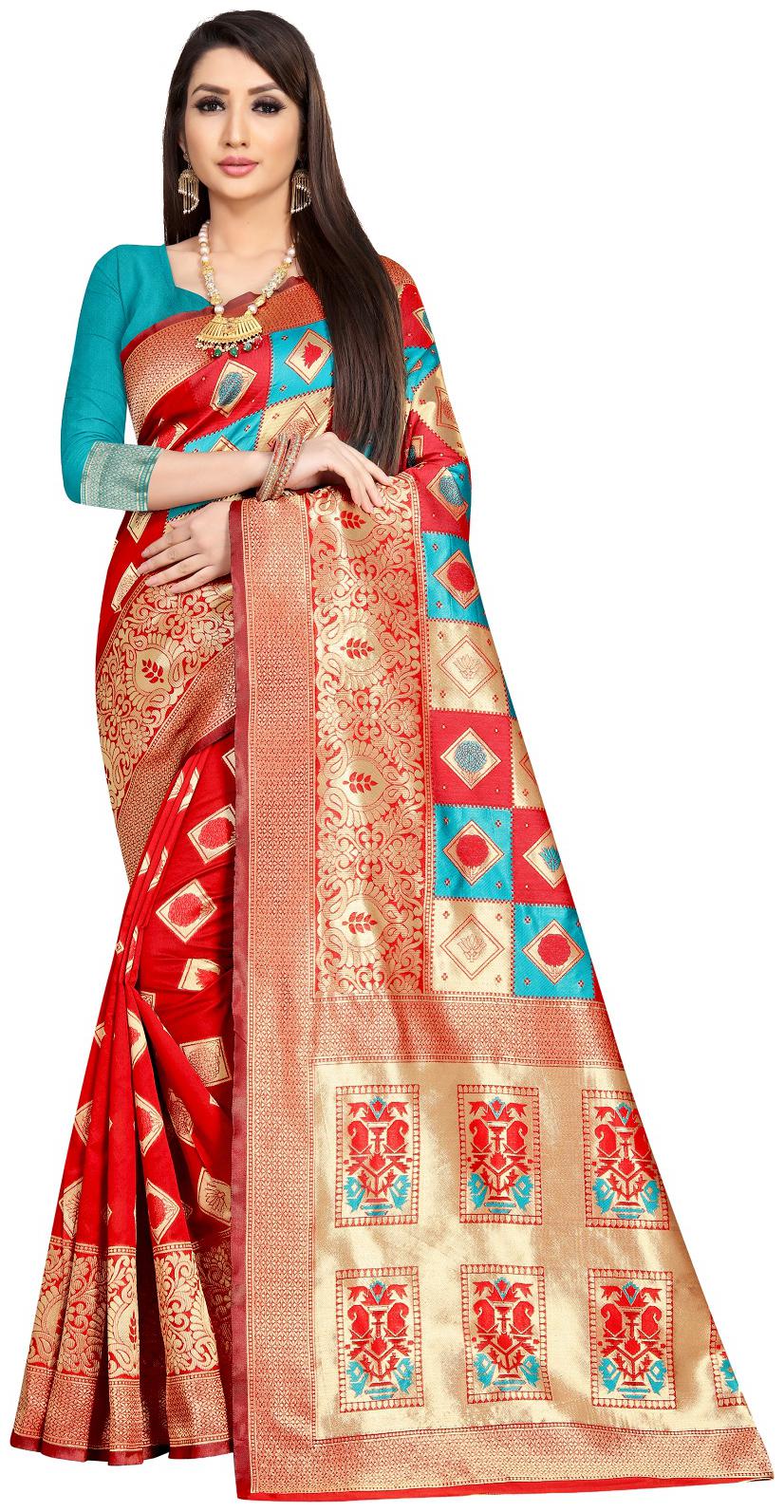 

Mordenfab Com Women Multi Jacquard Woven Designer Saree