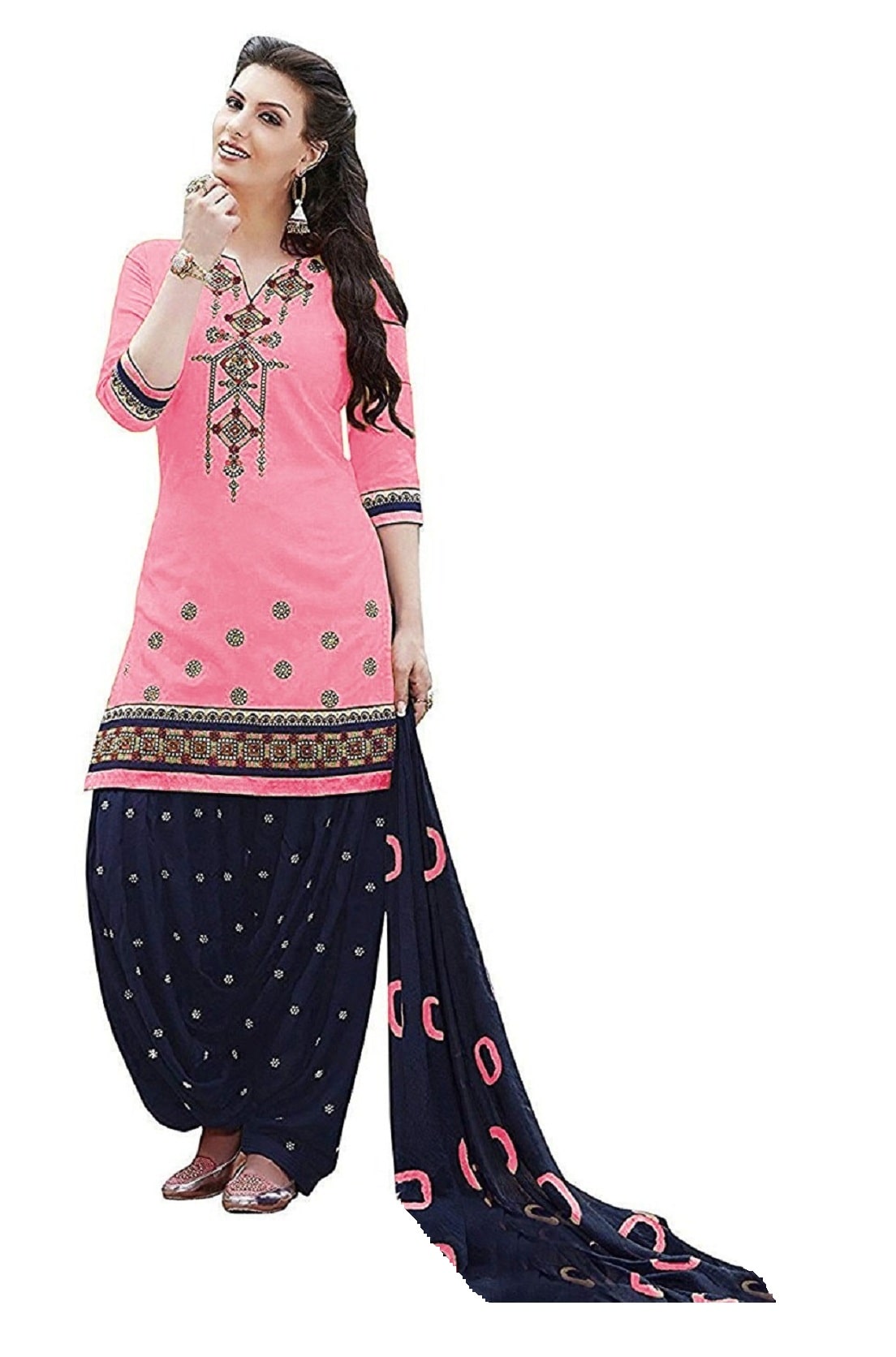 

Mordenfab Com Cotton Blend Pink Kurta with Bottom Dupatta For Women