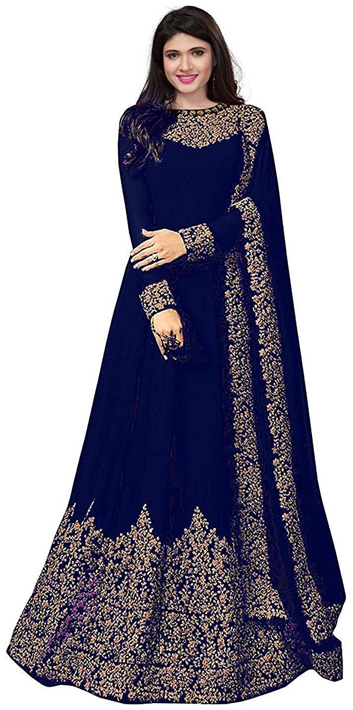 

Mordenfab Com Poly Georgette Blue Kurta with Bottom Dupatta For Women
