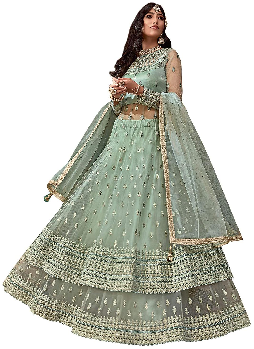 

Mordenfab Com Womens Green Net Embroidered Semi Stitched Anarkali Salwar Kameez