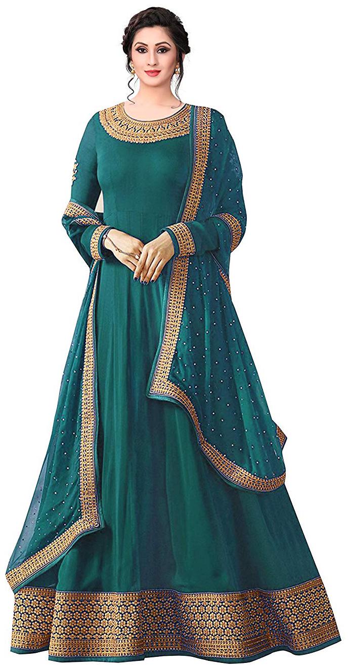 

Mordenfab Com Poly Georgette Turquoise Kurta with Bottom Dupatta For Women