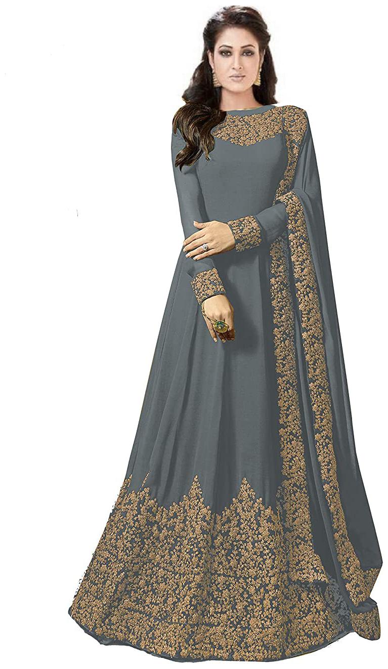 

Mordenfab Com Women Grey Anarkali Kurta With Bottom Dupatta