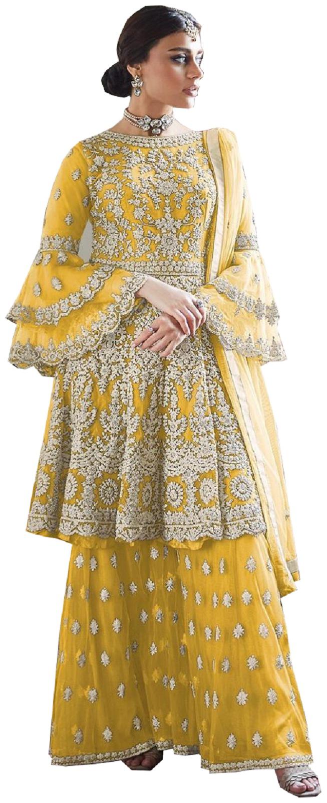 

Mordenfab Com Women Net Embroidered Yellow Dress Material