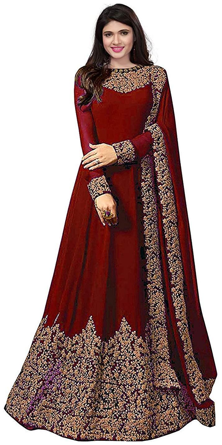 

Mordenfab Com Poly Georgette Maroon Kurta with Bottom Dupatta For Women