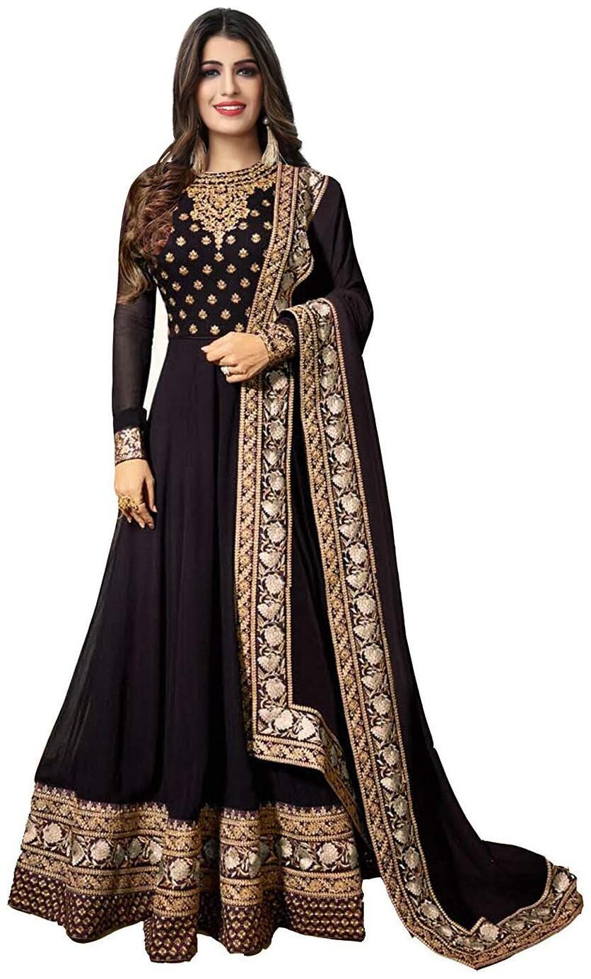 

Mordenfab Com Poly Georgette Black Kurta with Bottom Dupatta For Women