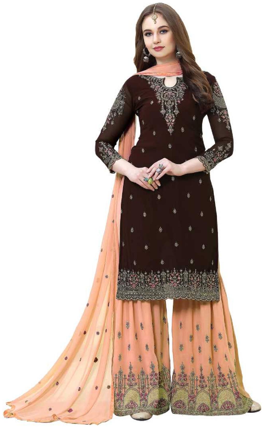 

Mordenfab Com Women Poly Georgette Maroon Dress Material