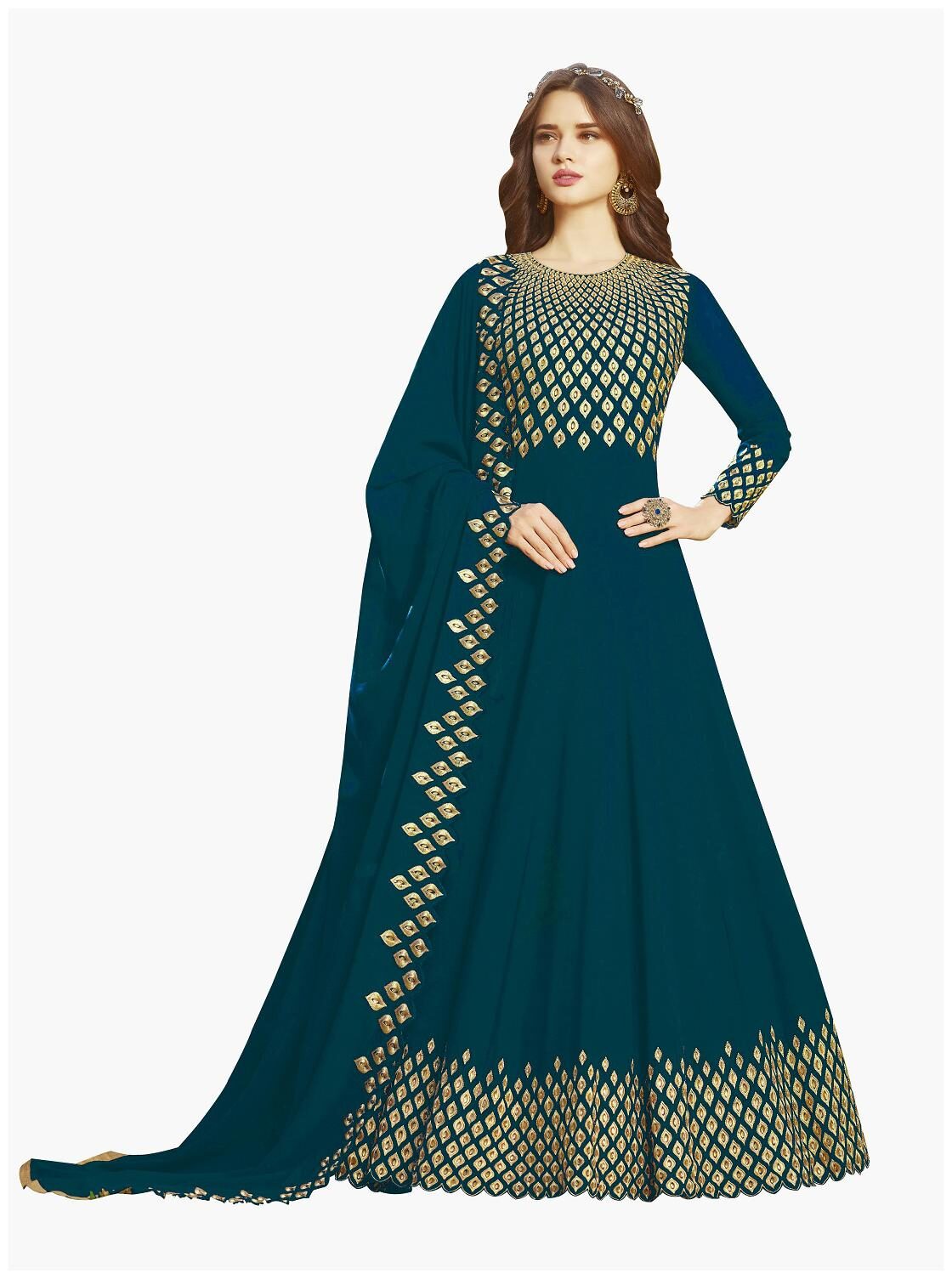 

Mordenfab Com Women Turquoise Anarkali Kurta With Bottom Dupatta