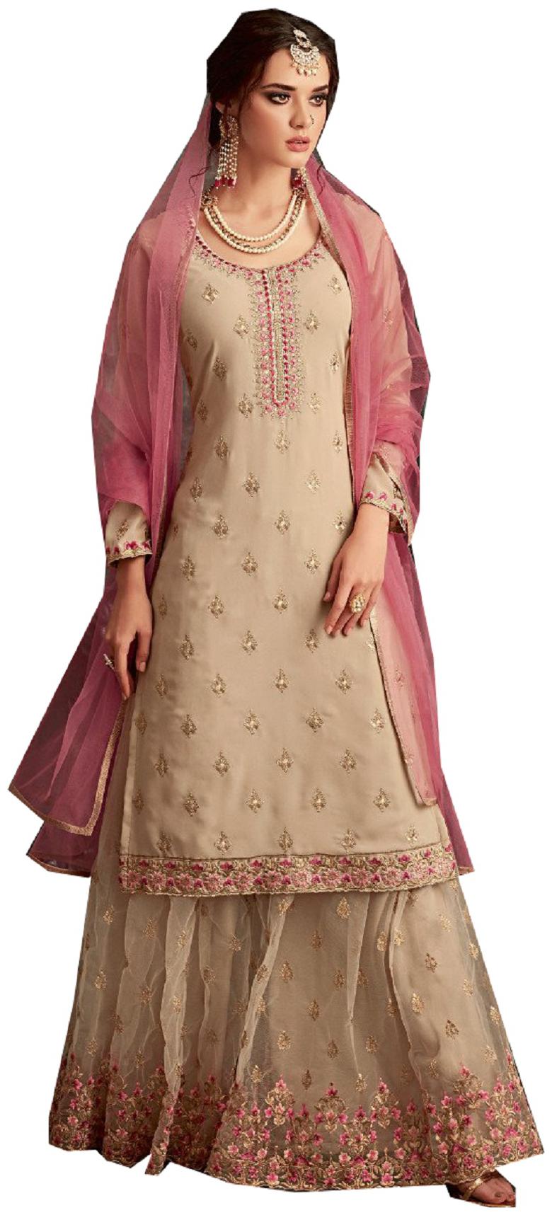 

Mordenfab Com Women Net Embroidered Cream Dress Material