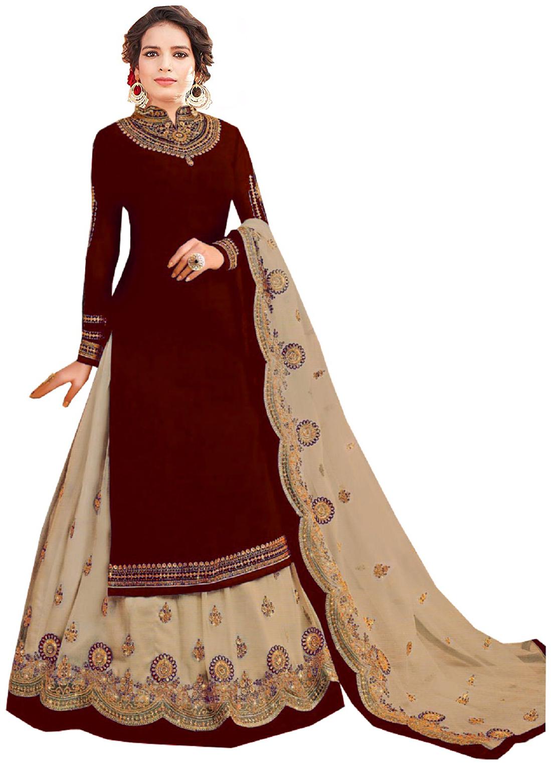 

Mordenfab Com Women Poly Georgette Maroon Dress Material