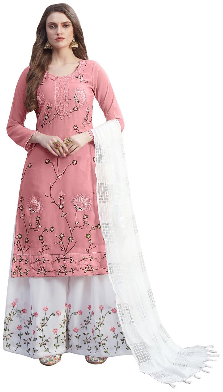 

Mordenfab Women s Pink Georgette Semi Stitched Kurta with Bottom Dupatta