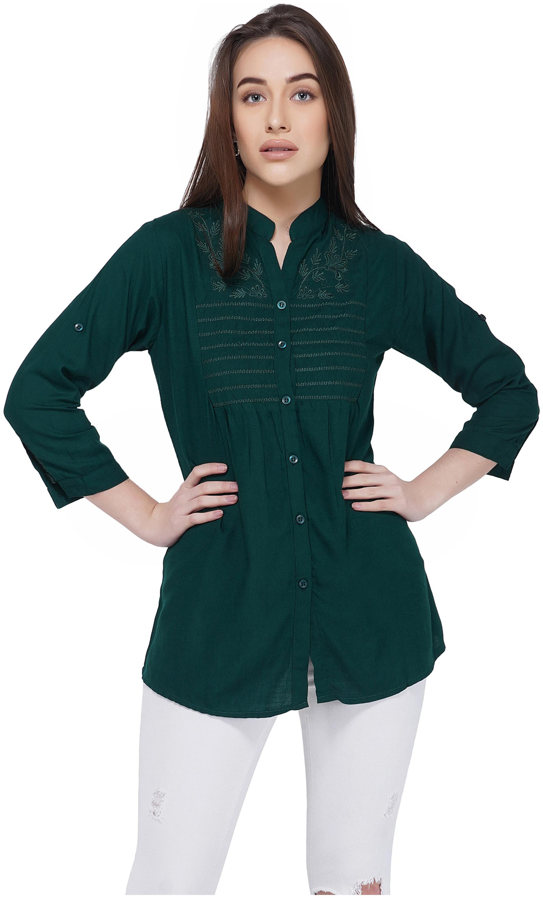 

MORLAIX Women Embroidered Regular top - Green