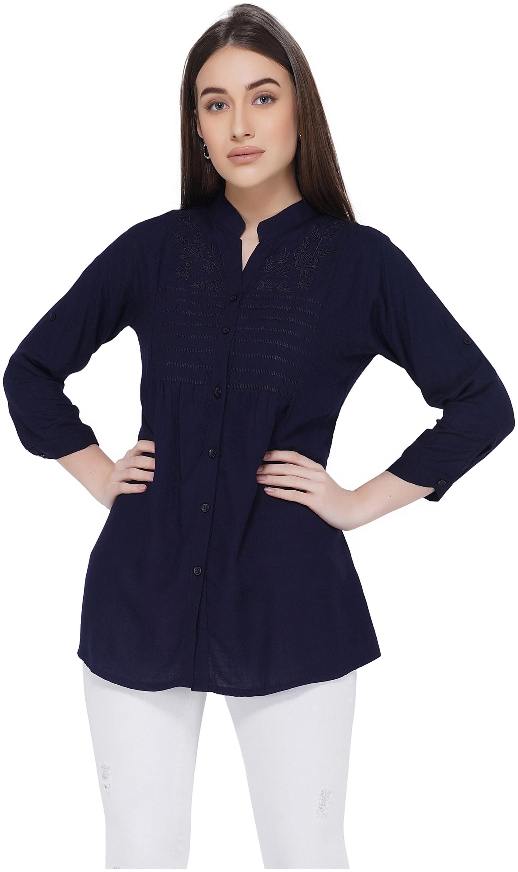 

MORLAIX Women Embroidered Regular top - Blue