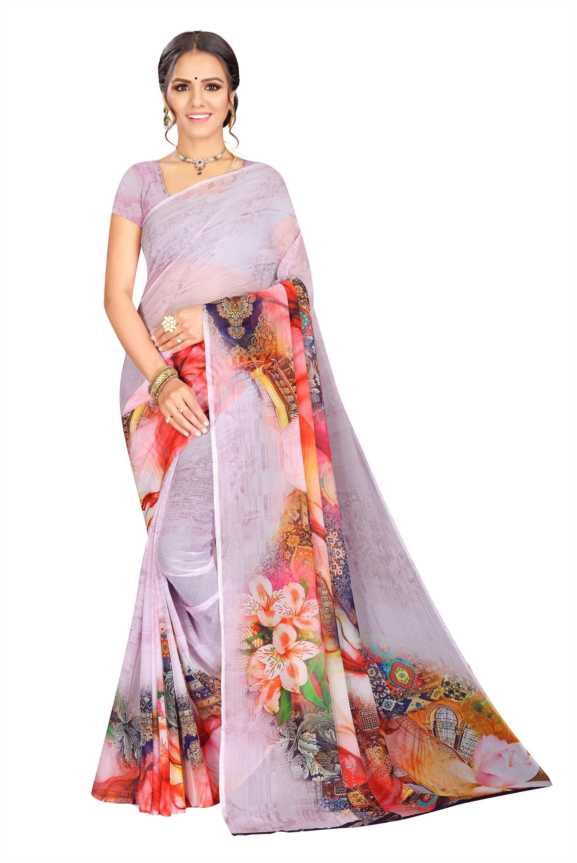 

Moti Textile Women Chiffon Multi Regular Saree With Blouse