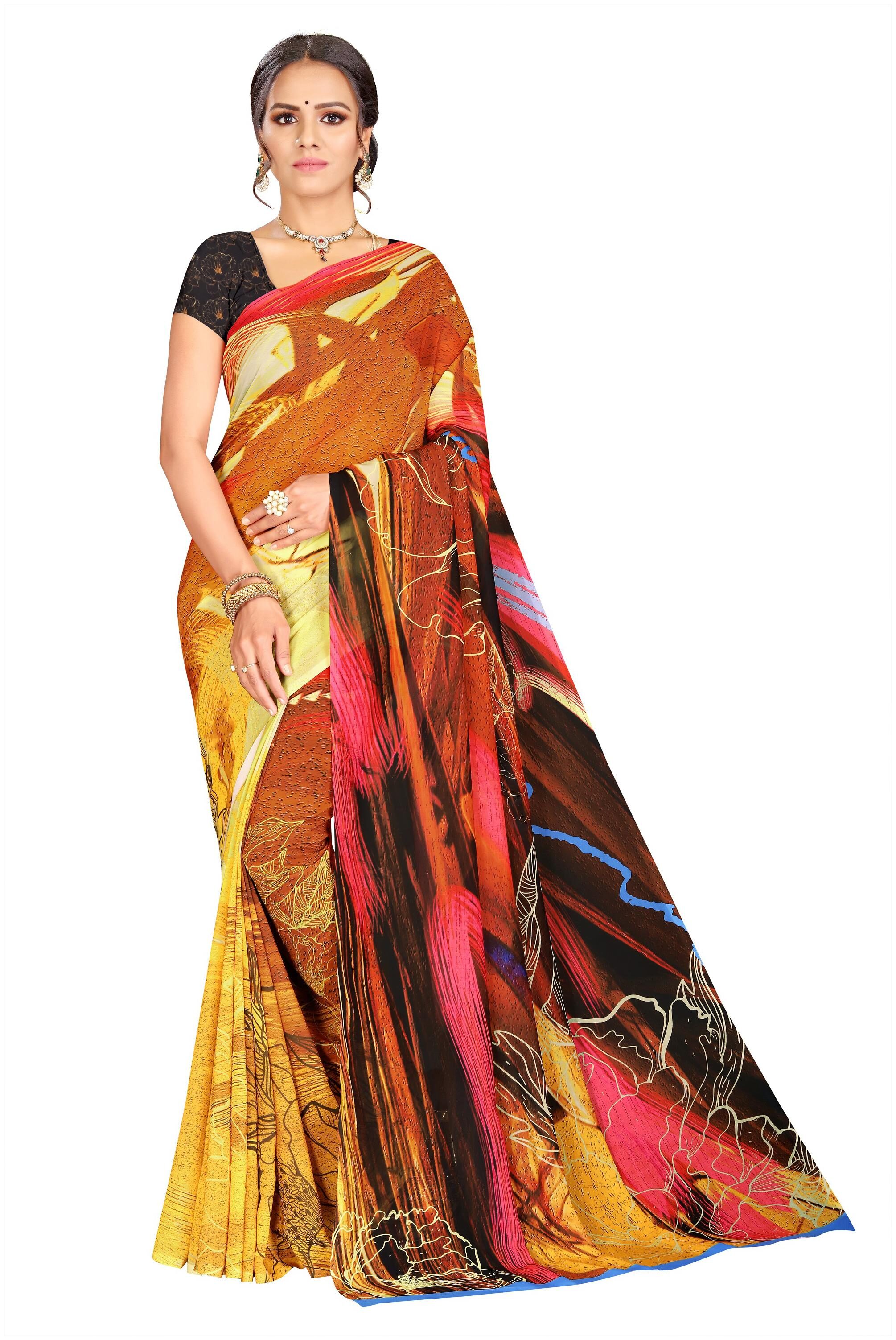 

Moti Textile Women Georgette Multi Regular Saree With Blouse